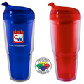 22 oz Dual Acrylic Double Wall Travel Chiller with Flip Lid & Straw Clear/Red - Screen Print